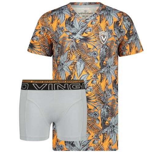 Vingino Vingino ondershirt + boxershort Leaf grijs/oranje
