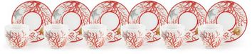 Excelsa Italiaans Design – Set van 6 Koffie kopjes met schotel Coral – Veelkleurig – porselein