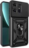 Merkloos Motorola Hoesje met Camera Slider Geschikt voor Motorola Edge 50 Pro - Back Cover met Standaard - Uitklapbare Kickstand Ring - Beschermhoes TPU - Magneet voor Auto Houder Zwart
