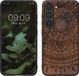 kwmobile telefoonhoesje geschikt voor Samsung Galaxy S23 - Houten hoesje met bumper - Donkerbruin Indian Sun design