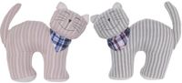 Merkloos Deurstopper kat / poes - 2x stuks - grijs en roze - 1 kg - katoen - 26 x 9 x 23 cm
