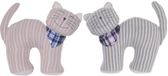 Merkloos Deurstopper kat / poes - 2x stuks - grijs en roze - 1 kg - katoen - 26 x 9 x 23 cm