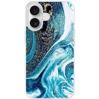 Apple iPhone 16 Marbre bleu paillete Verstevigd hoesje met sublimatie bedrukking