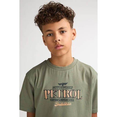 Petrol Industries T-shirt groen Jongens Katoen Ronde hals Logo - maat 176