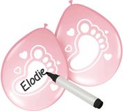 Folat Bv Beschrijfbare ballonnen - 6x - geboorte meisjes - roze - feestballonnen met schrijfvlak