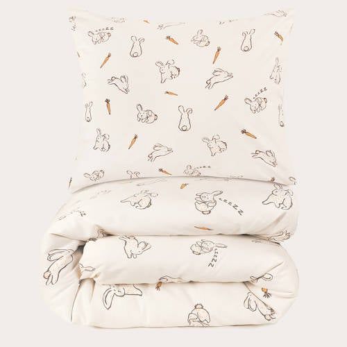 NOUS Kids katoenen dekbedovertrek kinderbed (120x150 cm) Ecru Dierenprint