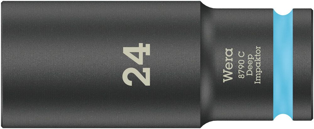 Wera 05004839001 8790 C Impaktor Deep dopsleutelinzet met 1/2"-aandrijving, cyaan, 24,0 x 83,0 mm, zwart