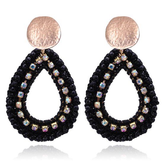 Cilla Jewels Lookinggoodtoday Druppelvormige Oorhangers met Kristal en Touw - Groen
