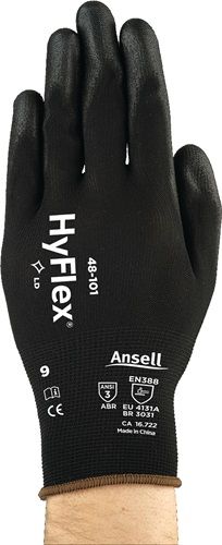 Ansell Handschoen | maat 7 zwart | EN 388 PSA-categorie II | nylon met polyurethaan | 12 paar - 48-101-7