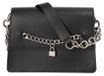 UNICA Sac bandoulière Femme Cuir véritable Ruga Fermeture magnétique et détail chaîne Noir et Argenté 22x16x10.5 cm JR-W-1155RU-BLACK-SILVER