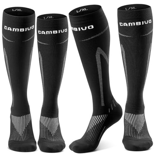 CAMBIVO 2 paar compressiekousen voor dames en heren, klasse 2, 20-30 mmHg, gevoerde compressiesokken voor comfort, steunkousen voor vliegreizen, sport, dagelijks gebruik, zwart met wit, S/M