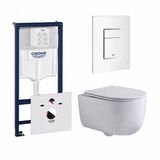 GROHE QeramiQ Dely Swirl Toiletset - Suspendu - Avec réservoir encastré - Sans bride - Cuvette approfondie - PK - Double chasse - Oui - Blanc brillant