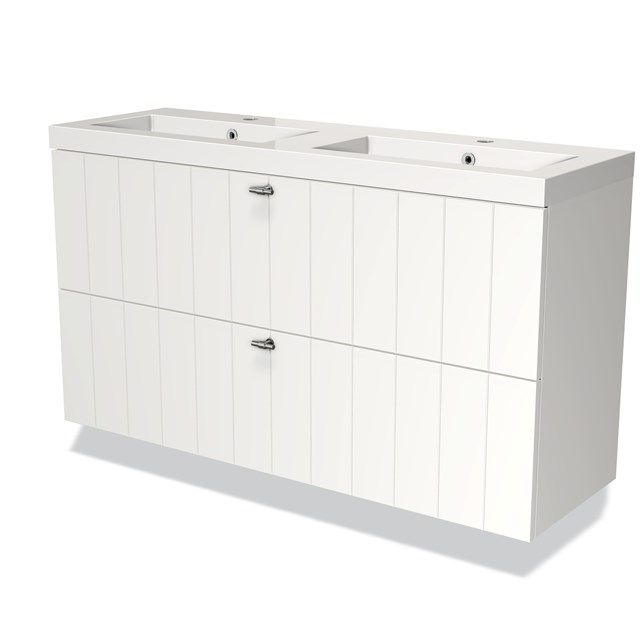 Maxaro Badkamermeubel 120cm Modulo Slim Mat Wit 2 Lades Lamel Wastafel Mineraalmarmer - 6095832761759