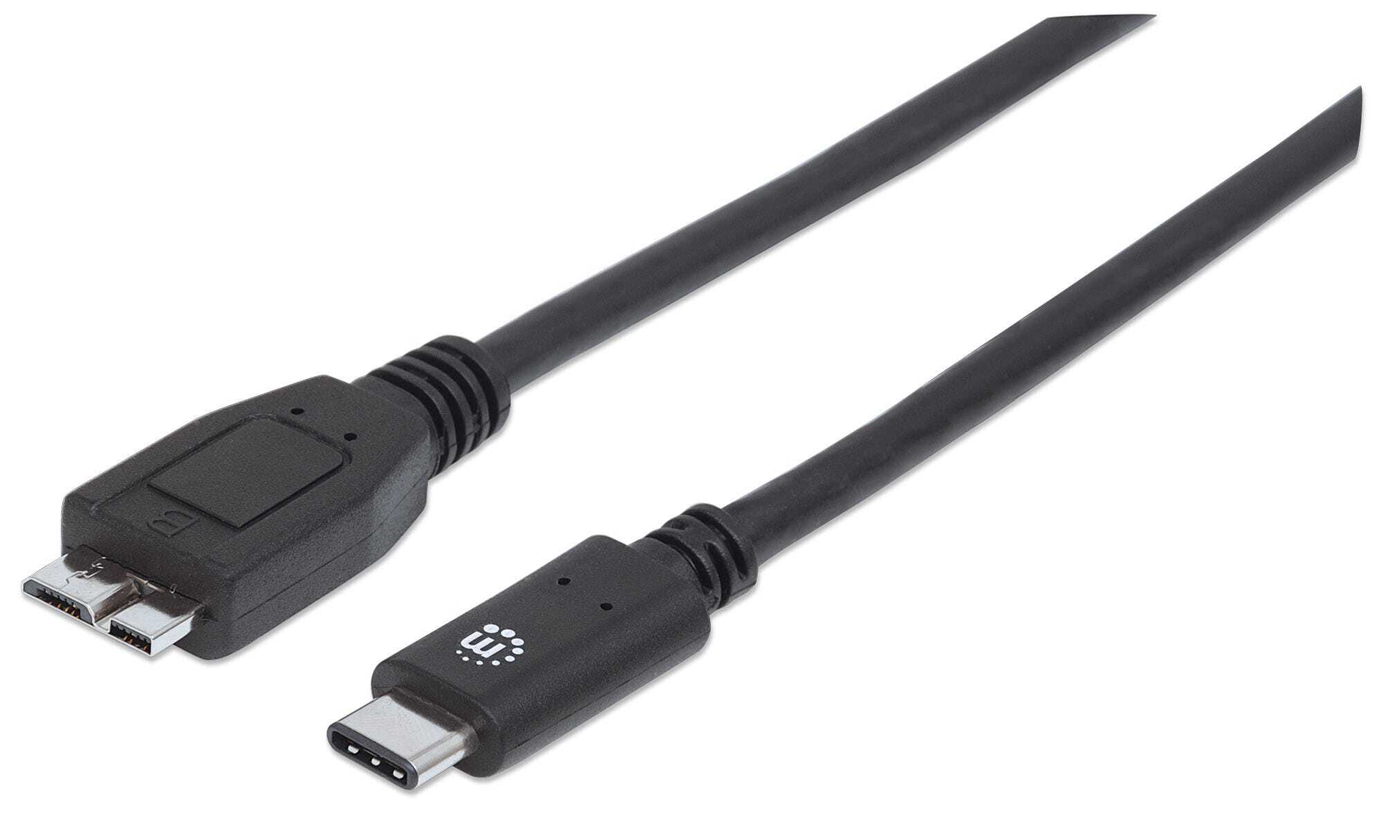 MANHATTAN USB-C to Micro-B Cable, 1m, 10 Gbps (USB 3.2 Gen2), 3A, Male to Male, Black, Polybag