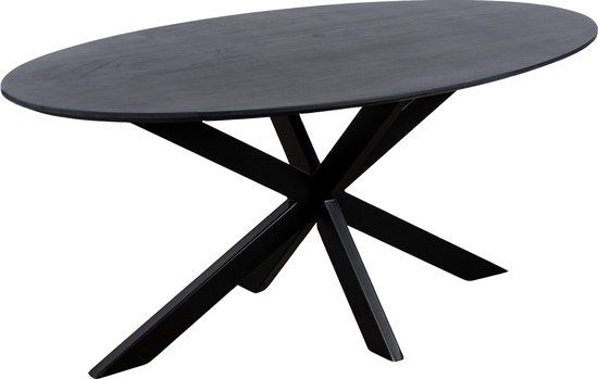 QUVIO Eettafel Sofia – Ovaal – 180x90 cm – Stalen kruispoot – FSC®-gecertificeerd mangohout – Zwart