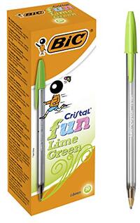 BIC Cristal Fun Balpennen Brede Punt (1,6 mm) - Limoengroen, Doos van 20 Stuks