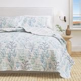 King Coastal Quilt Beddengoedset, zomer kust dekbed met shams, strand 3-delige omkeerbare sprei quilt set. Lichtgewicht nautische gewatteerde dekbed. Amelia Island Collectie, aquarel koraal
