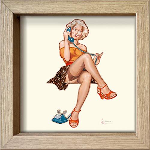 International Graphics ingelijste briefkaart - HITTE, Patrick - ''Betty au téléphone' - 16 x 16 cm - houten lijst