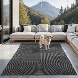 the carpet Santo Plus – Weerbestendig outdoor vloerkleed met 3D patroon, geschikt voor balkon, terras en woonkamer, antraciet met boho-accenten, 160 x 220 cm