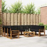 vidaXL Hoek loungeset 9 zitplekken Acacia hout Naturel en zwart