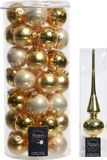 Decoris Set de boules de Noël en verre - 49x boules de Noël - avec étoile - or - décoration de sapin de Noël
