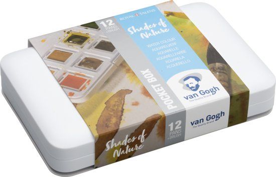 Van Gogh Aquarel 12 Napjes met Penseel - Natuur Kleuren - 8712079422806