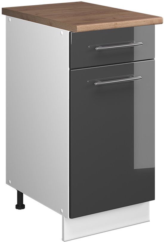 Vicco Onderkast voor spoelbak/kookplaat Fame-Line, Antraciet Hoogglans/Wit, 40 cm, WB Eik