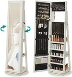 Songmics meuble à bijoux pivotant avec miroir blanc
