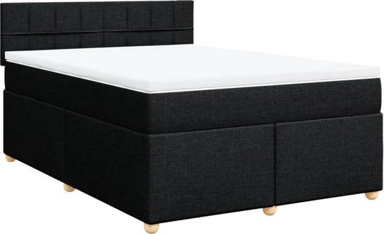 vidaXL Boxspring met matras Stof Zwart 140x190 cm