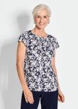Goldner Plissé-shirt marine / wit / gebloemd - Gr. 42