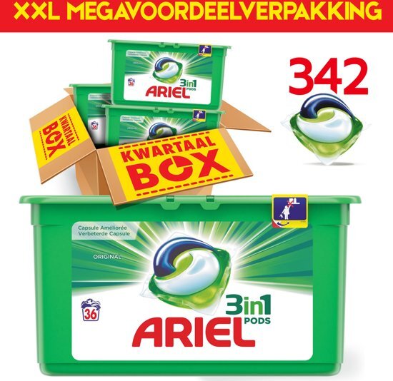 Ariel XXL 342 PODS Megavoordeelverpakking Jaarpakket Original Pods Capsules 342 wasbeurten Wasmiddel jaarpakket Bekend van TV