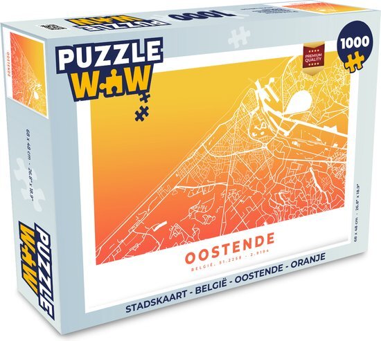 MuchoWow Puzzel Stadskaart - België - Oostende - Oranje - Legpuzzel - Puzzel 1000 stukjes volwassenen - Plattegrond