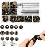 Merkloos 50 set drukknopen, metalen snaps knopen in verschillende maten 10/12/15/17 mm, 9 fixeergereedschappen & opbergdoos, kledingsnaps knop voor leer, handwerk, portemonnee, handtas, jeans