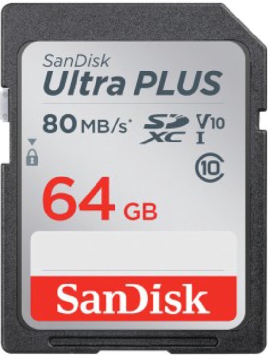 Sandisk Ultra Plus SDHC / SDXC Geheugenkaart 64 GB 80 MB/s
