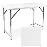 Todeco Campingtafel, in hoogte verstelbaar, tuintafel, rechthoekig met draaggreep, partytafel, 120 x 60 x 76 cm, biertenttafel, breed, voor camping, BBQ, party, buffet, bruiloft, wit