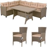 Casaria Polyrattan Hoeklounge - Hoekbank & 2 Tuinstoelen – Beige