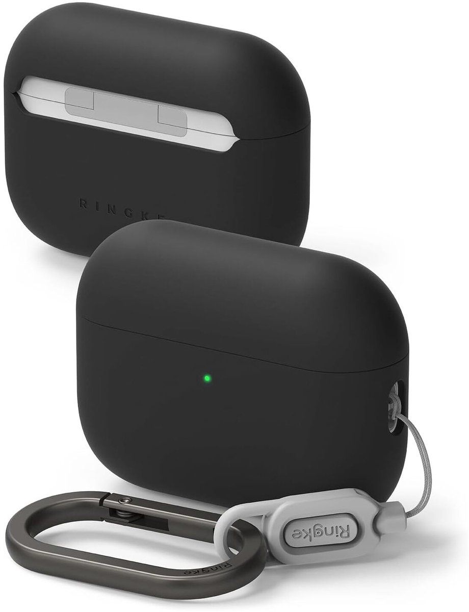 Ringke Silicone Hoesje Geschikt voor Apple AirPods Pro 3 - Siliconen Cover - Karabijnhaak - Case Zwart