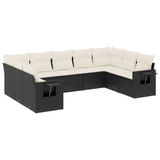 VidaXL Loungeset 9-delig met kussens, poly rotan, zwart