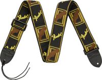 Fender Monogrammed Guitar Strap, 2 Inch Adjustable, Black Yellow Brown, Woven Logo, Comfortable Nylon Backing, 36-58 Inch Length