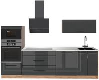 Vicco Complete keukeneenheid Fame-Line, Antraciet Hoogglans/Goudkleurig Eiken, 280 cm