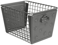 Spectrum Diversified Metal Bin with Paw Print Design - Pet Accessory - Rustproof Finish - Cat & Dog Toy Storage - Industrial Gray - Medium