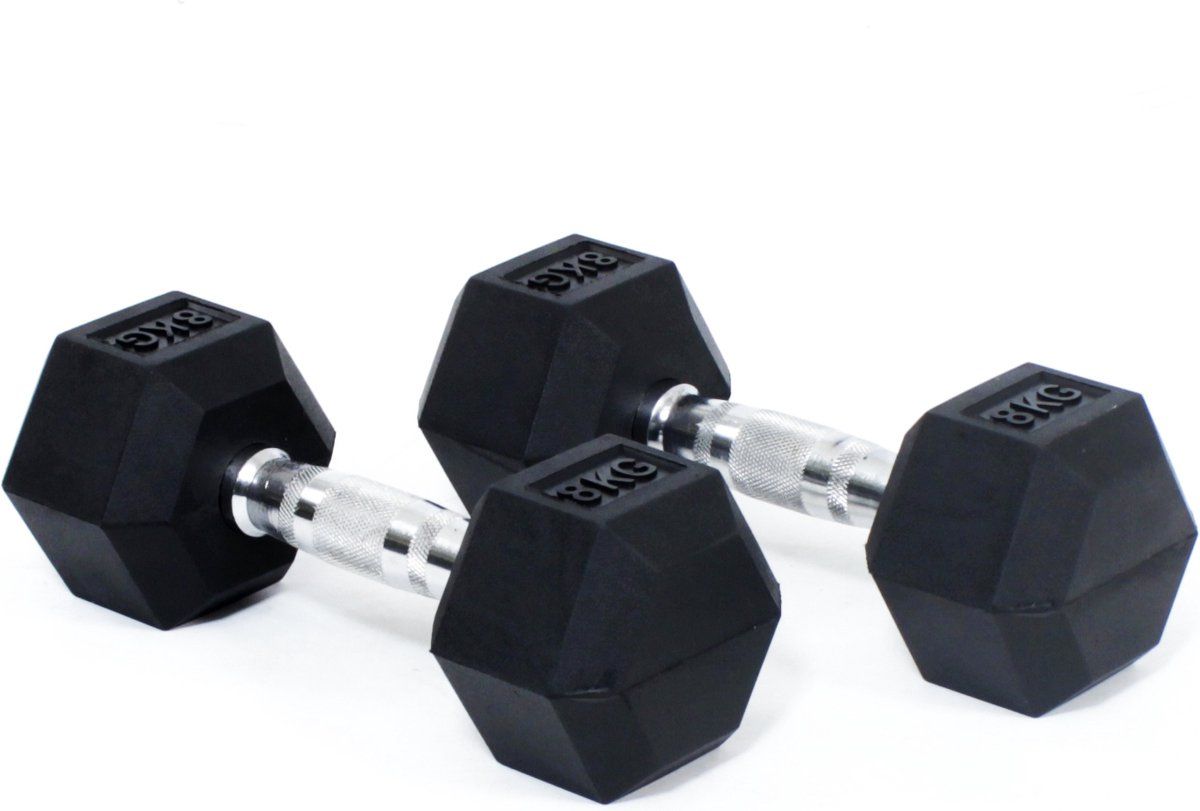 Core Power Rubber Hex Dumbbells - 8 kg (per paar) - Zwart