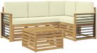 vidaXL Hoek loungeset 5-delig Wit en crèmekleurig Polyester Inclusief tafel