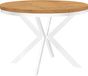 Table à manger en cuir de vache blanc ENDIK 110/160 cm extensible, chêne Lancelot avec base annulaire – industriel, loft