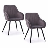 Relaxdays eetstoel, set 2, fluweel, metalen poten, armleuning, antraciet