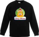 Bellatio Decorations Shoppartners Bv Kersttrui sweater voor kinderen - zwart - Merry Christmas - oranje kat / poes kerstbal - kerstdiner kleding 122/128