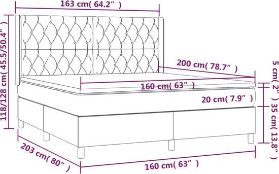 vidaXL Boxspring met matras en LED stof crèmekleurig 160x200 cm