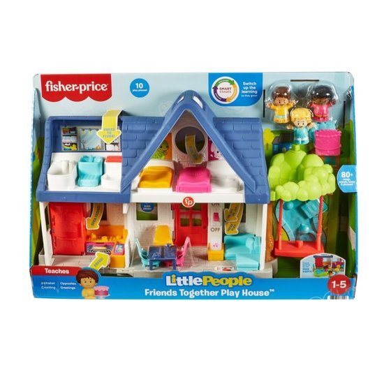 Fisher-Price Little People Friends Together Play House - UK English Edition, Playset met slimme podia leren inhoud voor peuters en kleuters