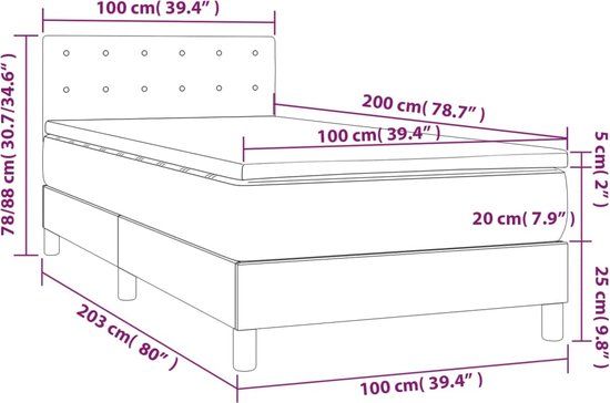vidaXL Boxspring met matras stof zwart 100x200 cm