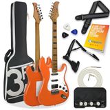 3rd Avenue Stateside Ultieme 4/4 Elektrische Gitaar-Ultieme Kit Met 5W Versterker, Kabel, Standaard, Gewatteerde Hoes, Riem, Plectrums, Gratis Lessen – Canyon Orange